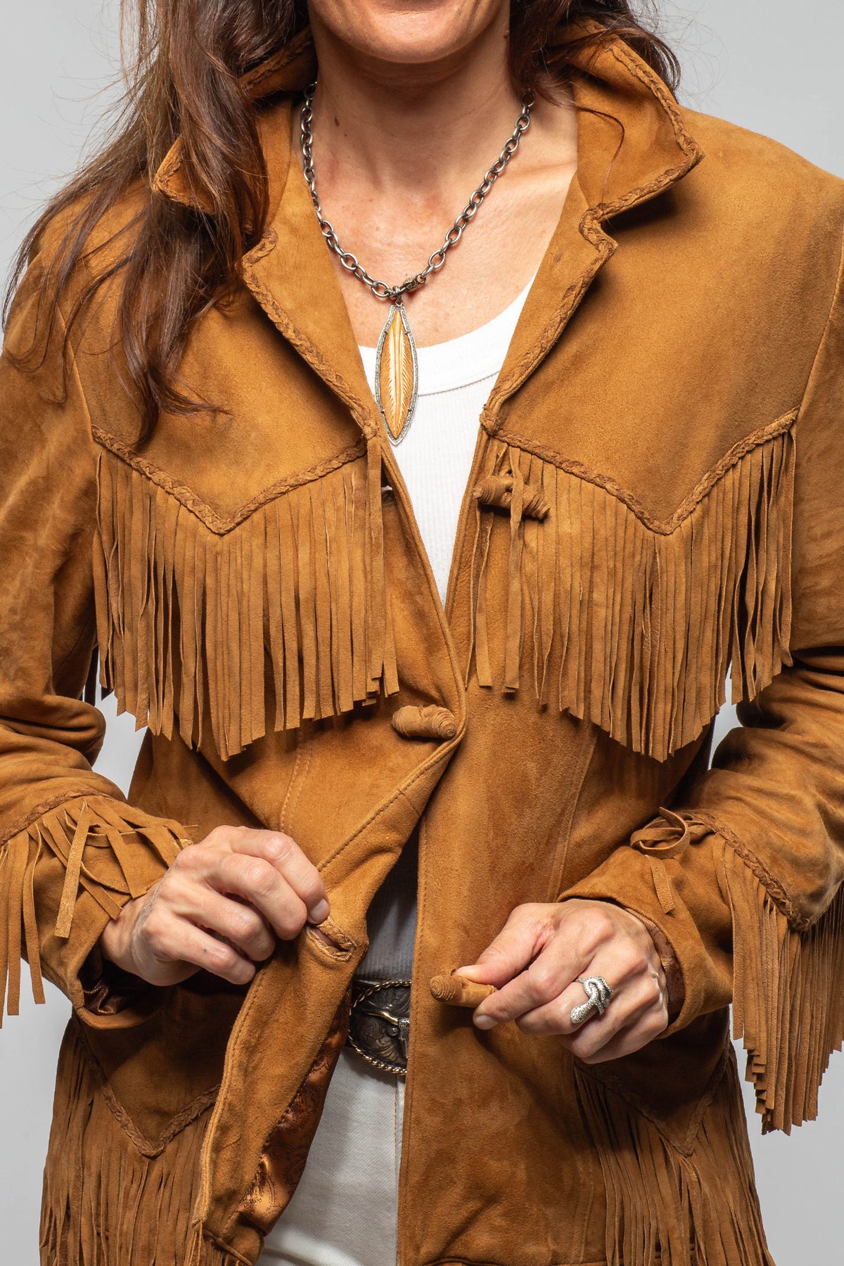 Alan Michael Cassidy Lambskin Fringe Jacket In Whiskey Brown Ladies - Outerwear - Leather