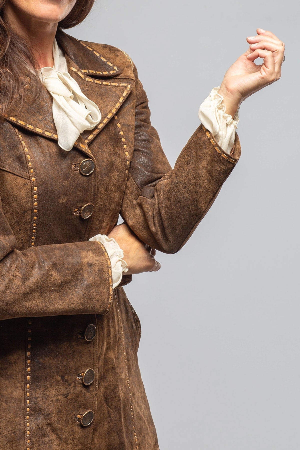 Alan Michael Kellie Distressed Lambskin Jacket In Vintage Brown Ladies - Outerwear - Leather
