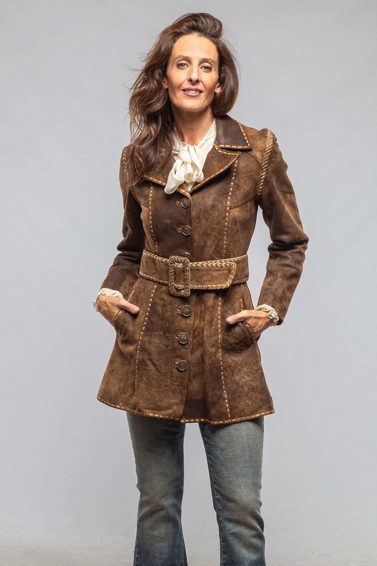 Alan Michael Kellie Distressed Lambskin Jacket In Vintage Brown Ladies - Outerwear - Leather