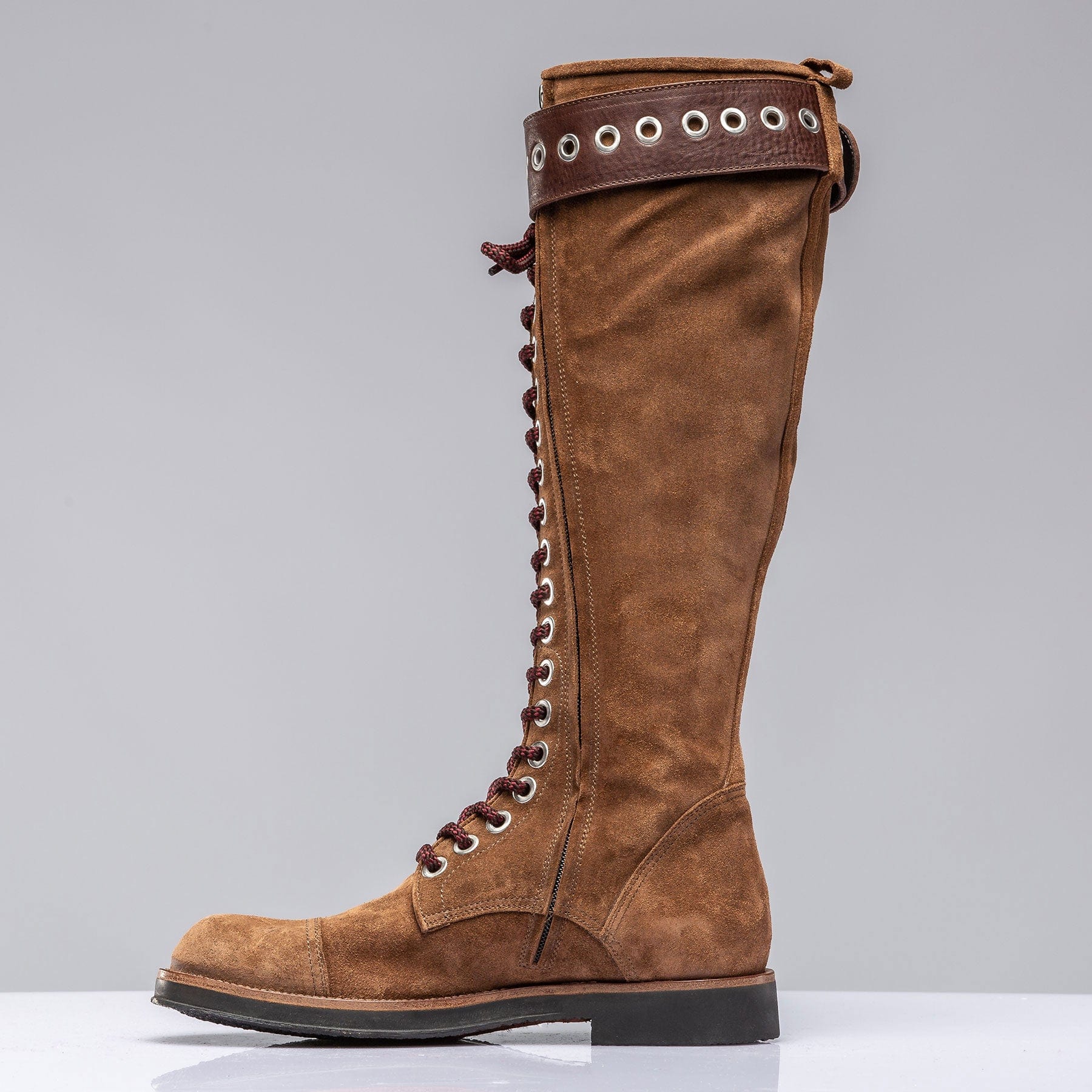 Alps Tall Lace Up Boot W/ Buckle In Cognac Suede - AXEL'S