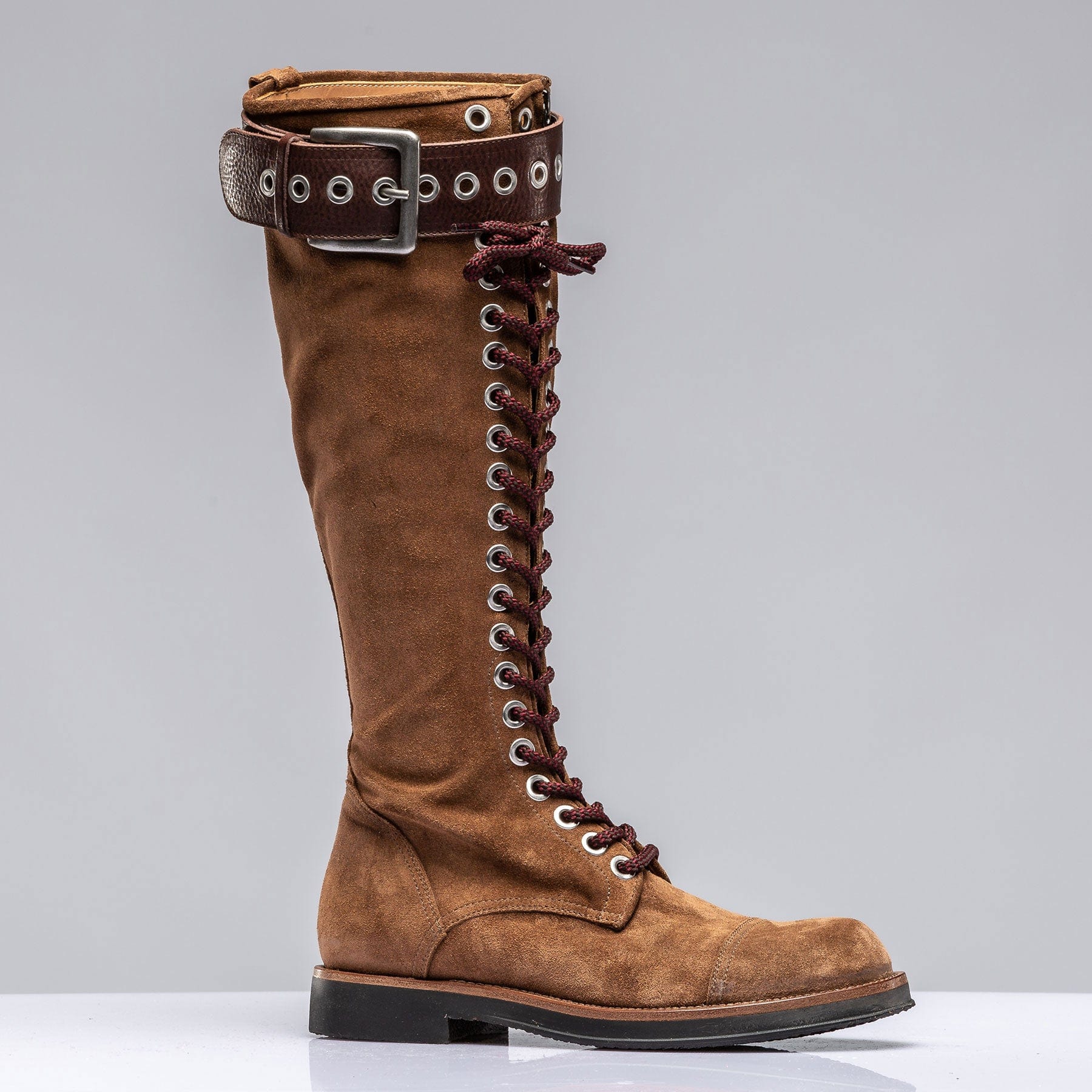 Alps Tall Lace Up Boot W/ Buckle In Cognac Suede - AXEL'S