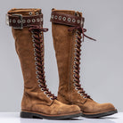 Alps Tall Lace Up Boot W/ Buckle In Cognac Suede - AXEL'S