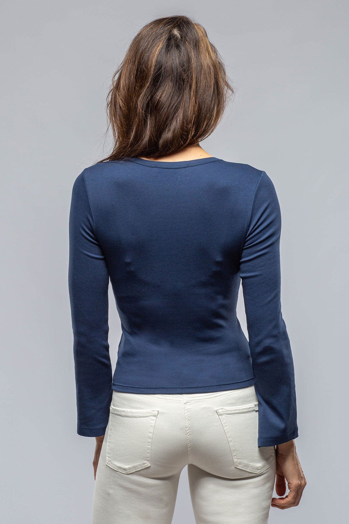Alisa Ribbed Crew Neck Top in Navy - AXEL'S