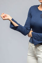 Alisa Ribbed Crew Neck Top in Navy - AXEL'S