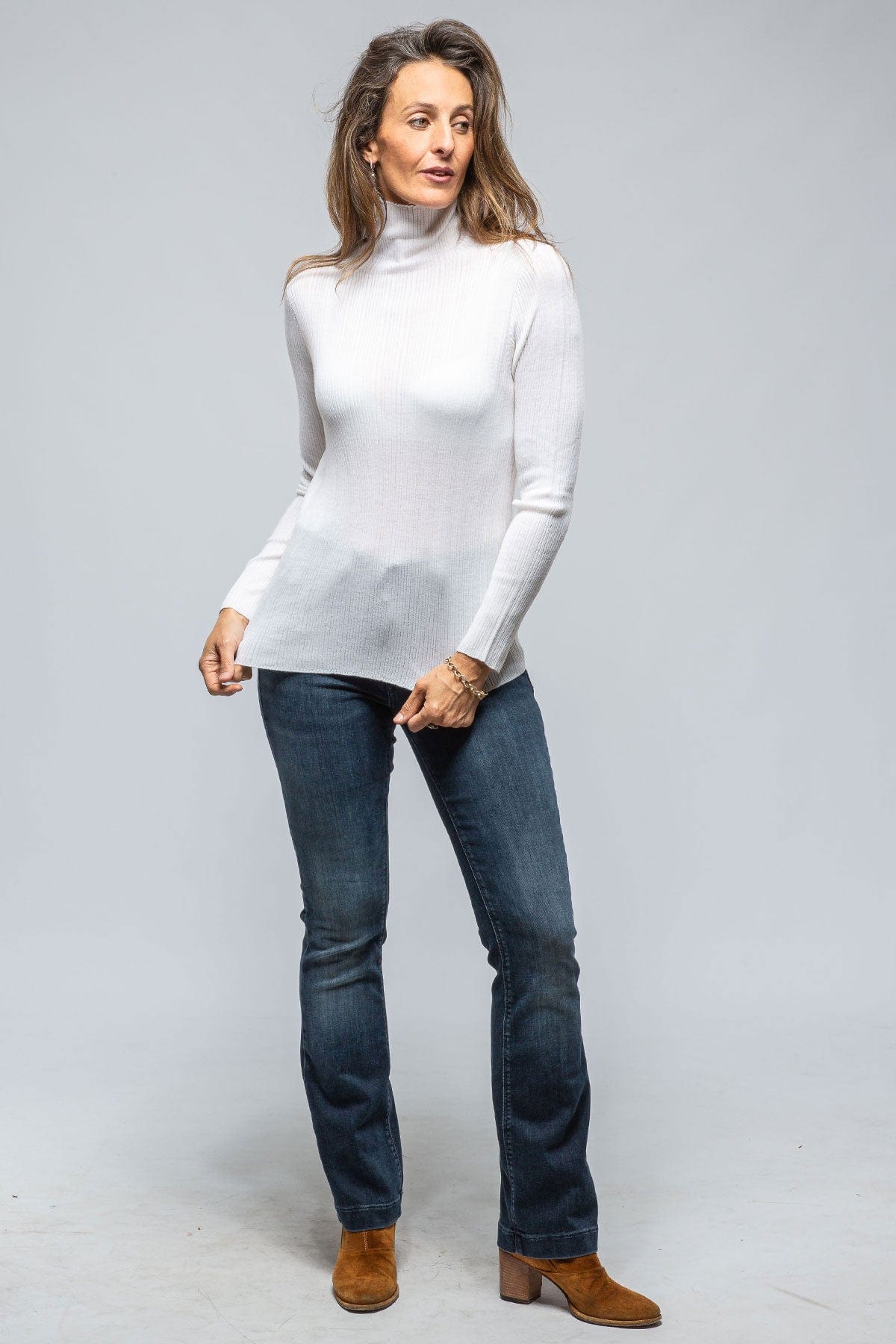 Celia Ribbed T.Neck Top In White - AXEL'S