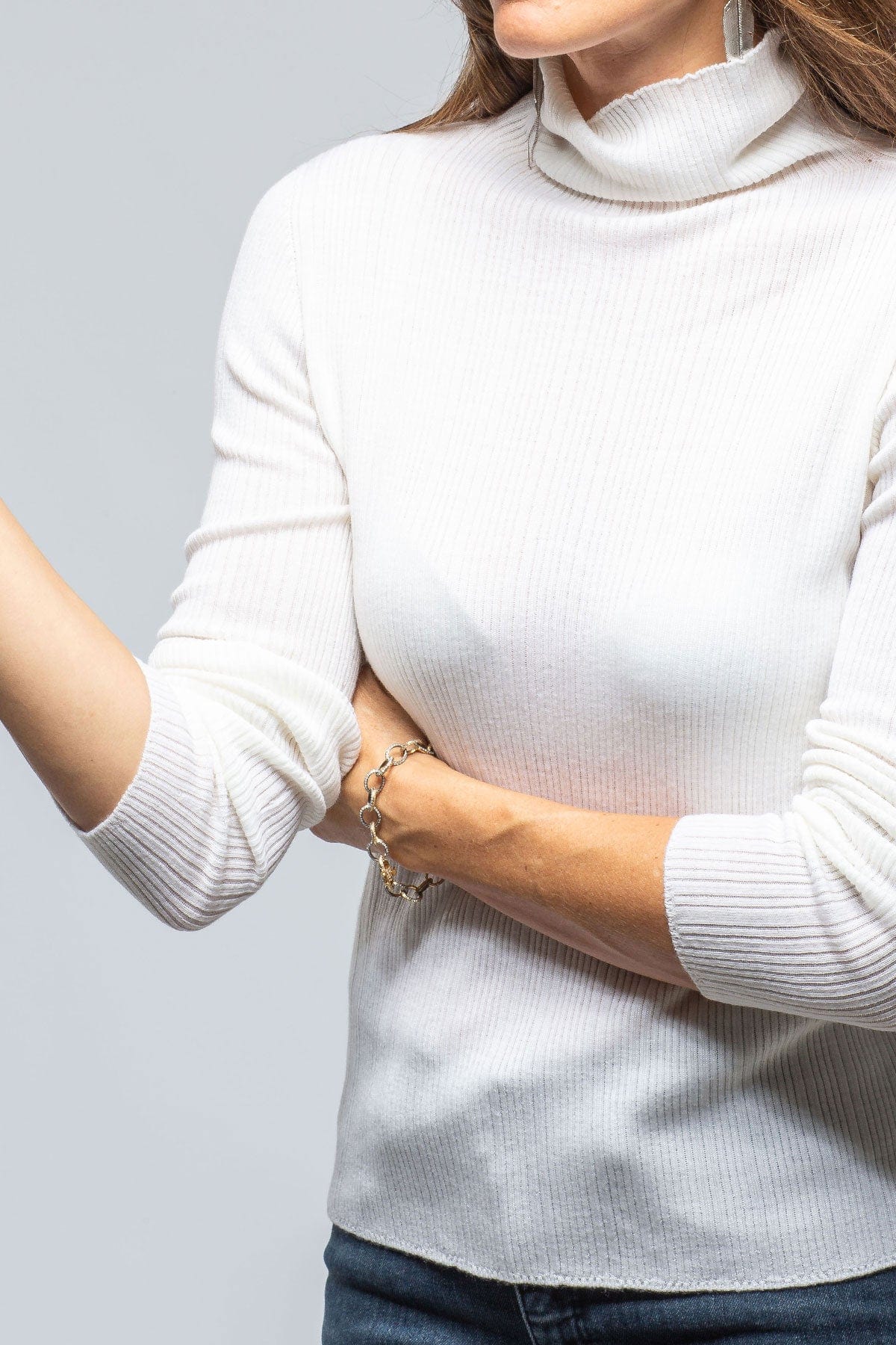 Celia Ribbed T.Neck Top In White - AXEL'S