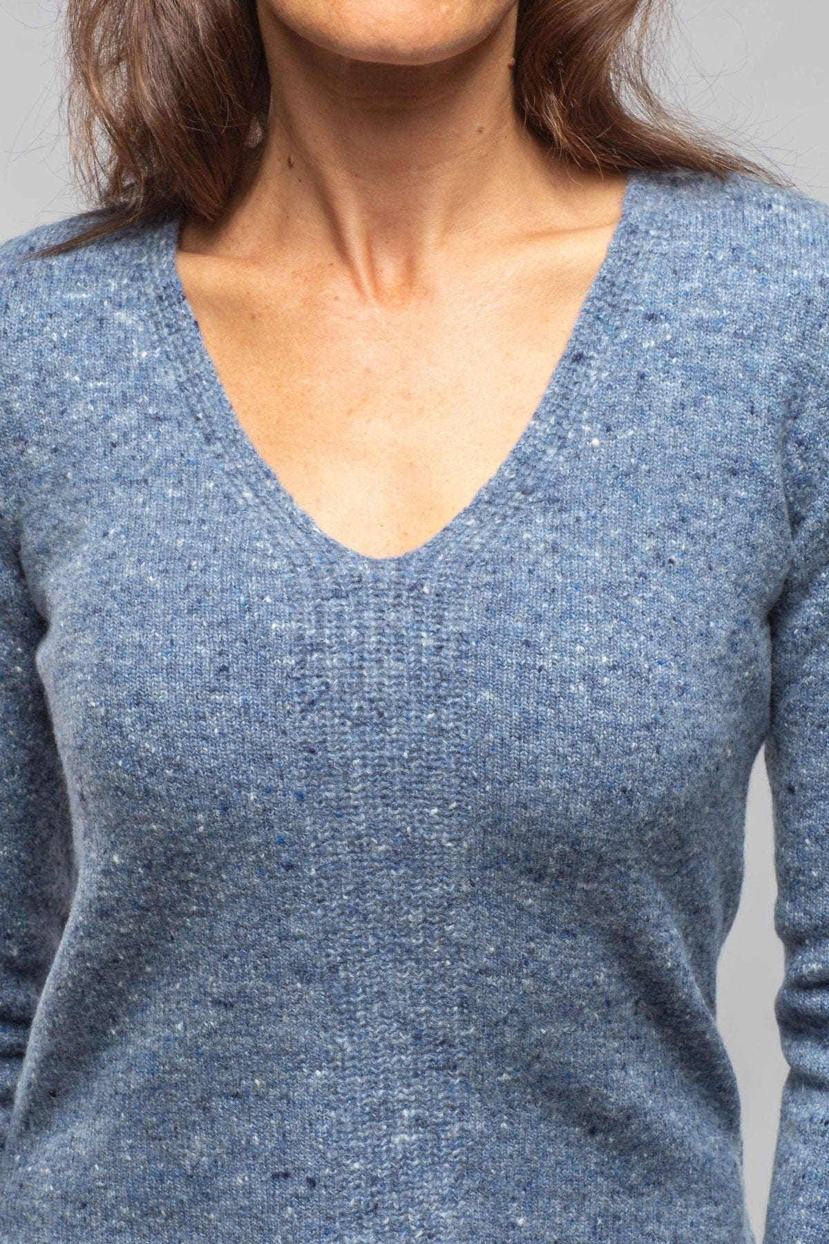 Cleo V-Neck Donegal Sweater In Soft Denim - AXEL'S
