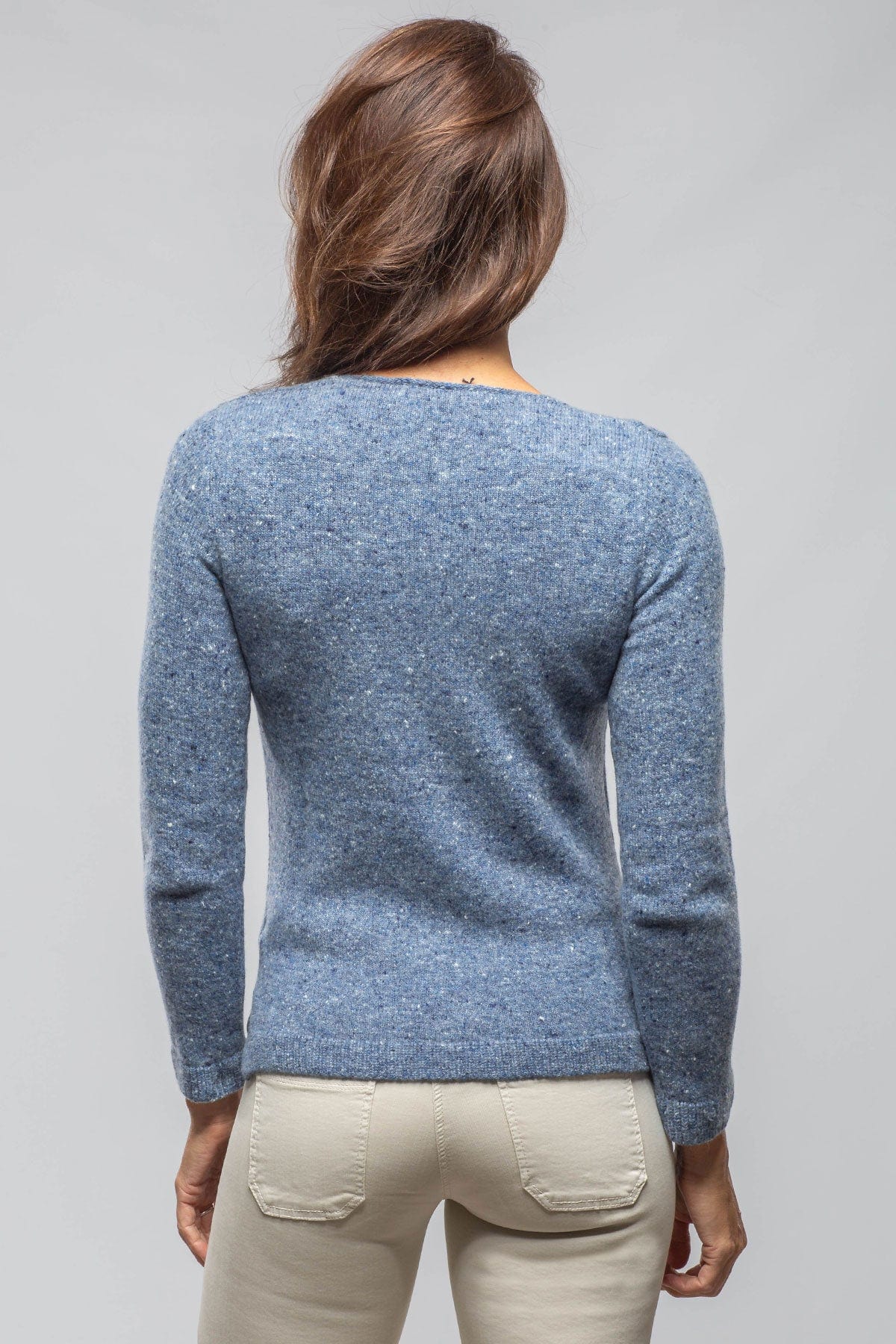 Cleo V-Neck Donegal Sweater In Soft Denim - AXEL'S