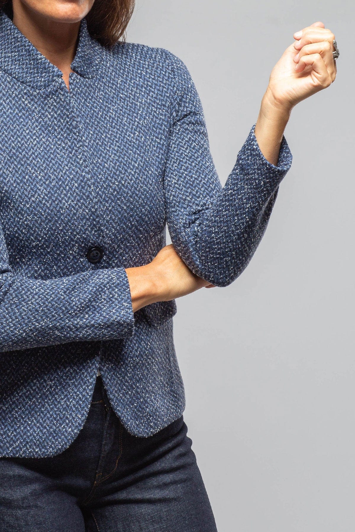 Litta Chevron Knit Jacket In Denim - AXEL'S