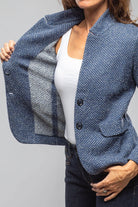 Litta Chevron Knit Jacket In Denim - AXEL'S