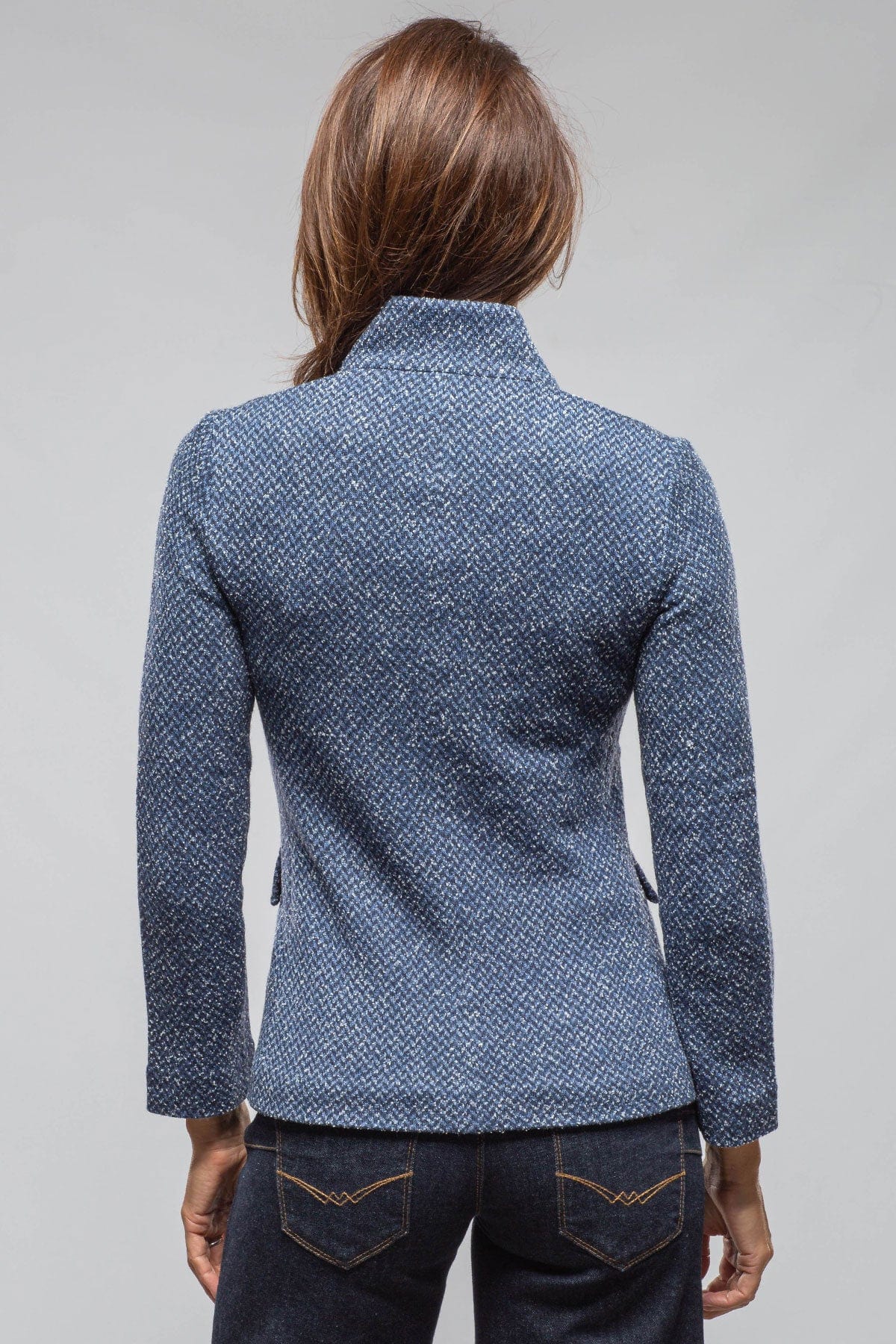 Litta Chevron Knit Jacket In Denim - AXEL'S