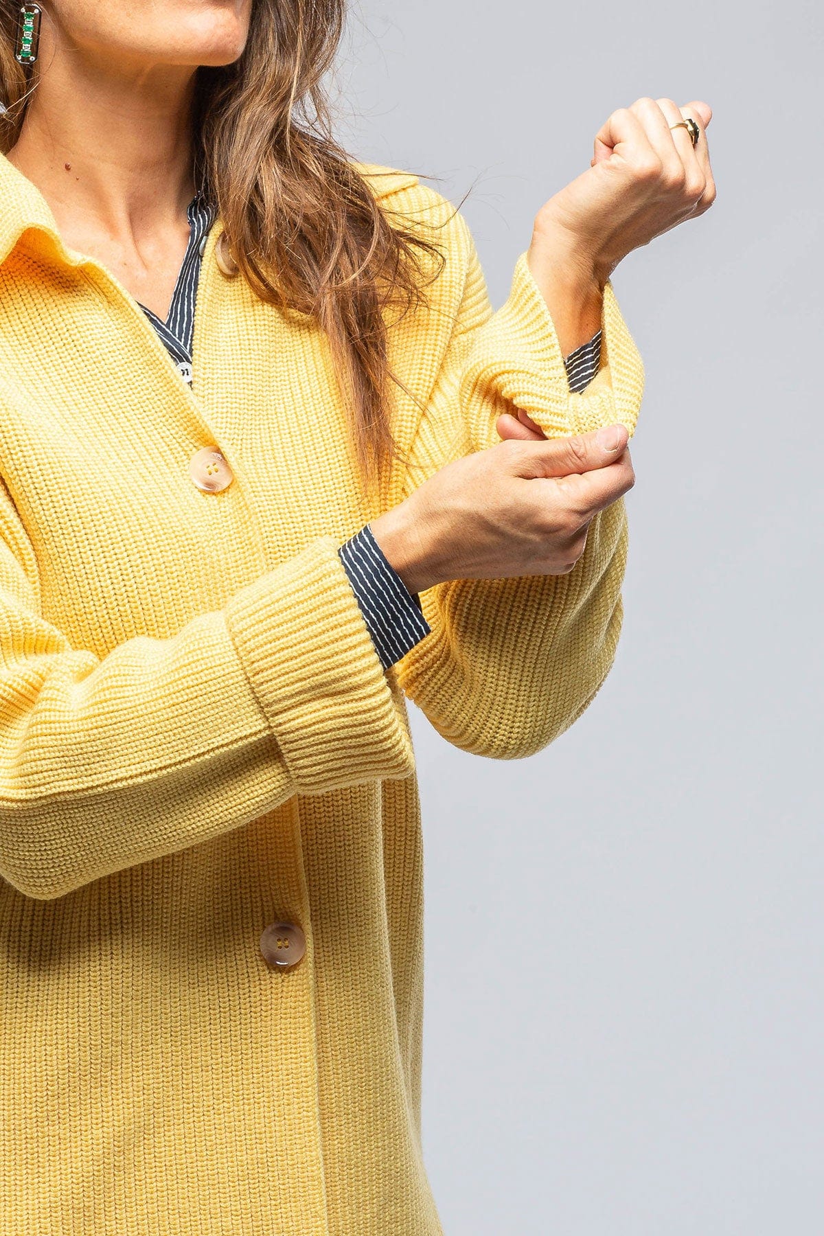 Nina Long Cashmere Ribbed Cardigan In Butter Yellow - AXEL'S
