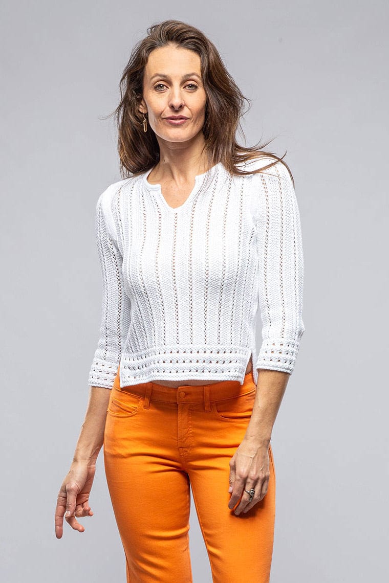 Palmira Crochet Knit V-Neck Sweater In White - AXEL'S