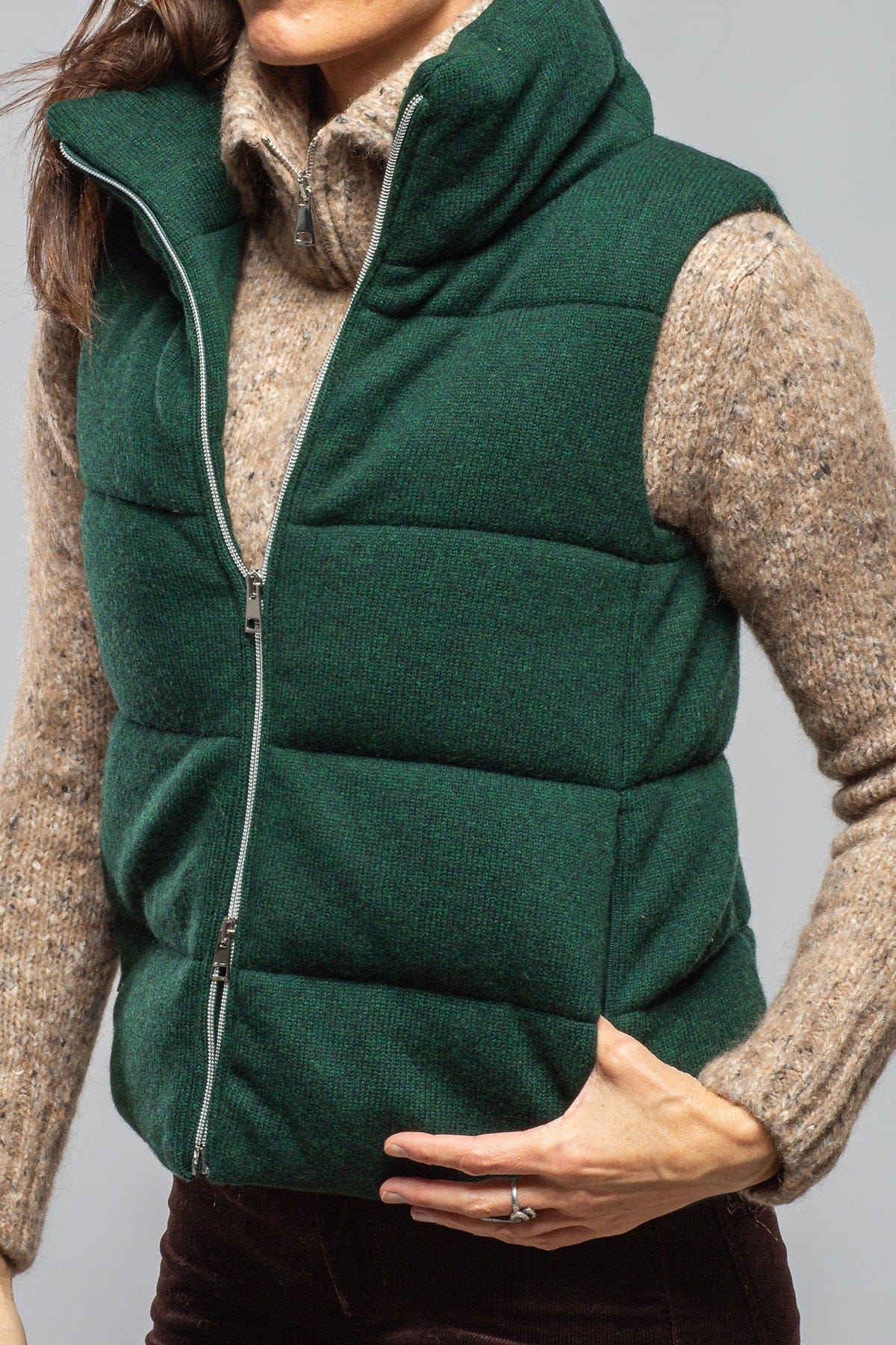 Amina Rubinacci Yeva Wool Cashmere Puffer Vest In Malachite Ladies - Outerwear - Cloth