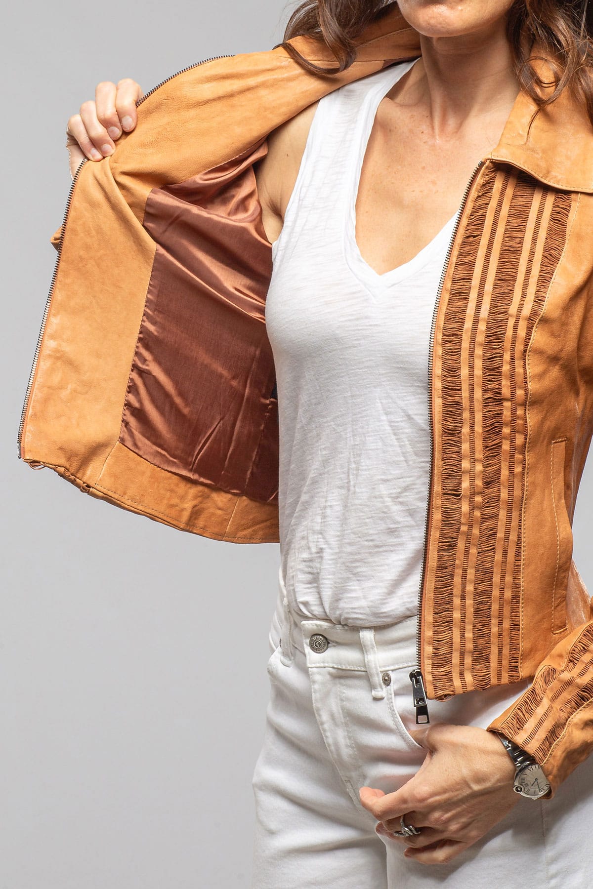 Acoma Lambskin Jacket Weave Detail In Clay - AXEL'S