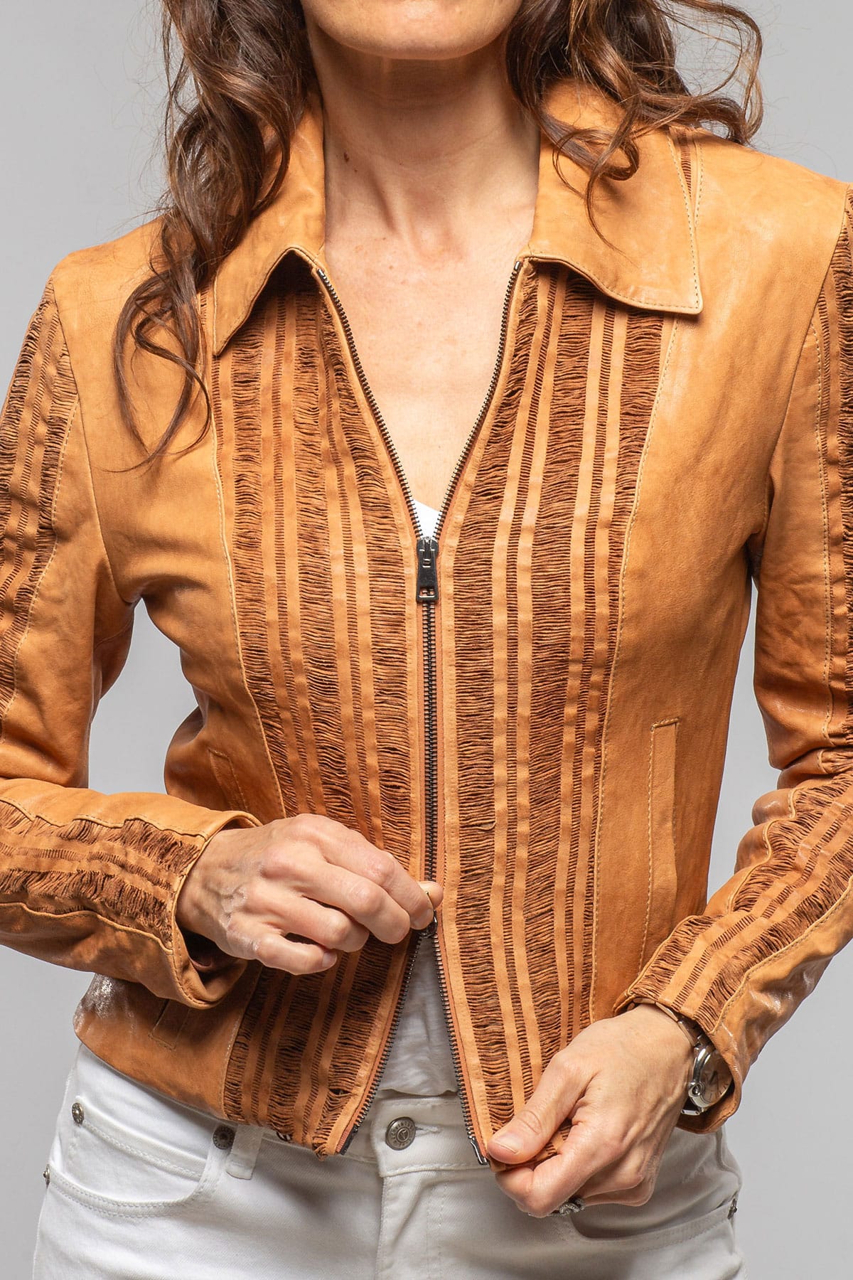 Acoma Lambskin Jacket Weave Detail In Clay - AXEL'S