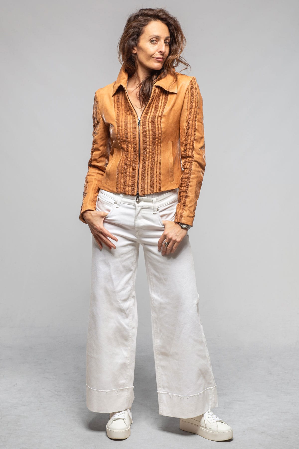 Acoma Lambskin Jacket Weave Detail In Clay - AXEL'S