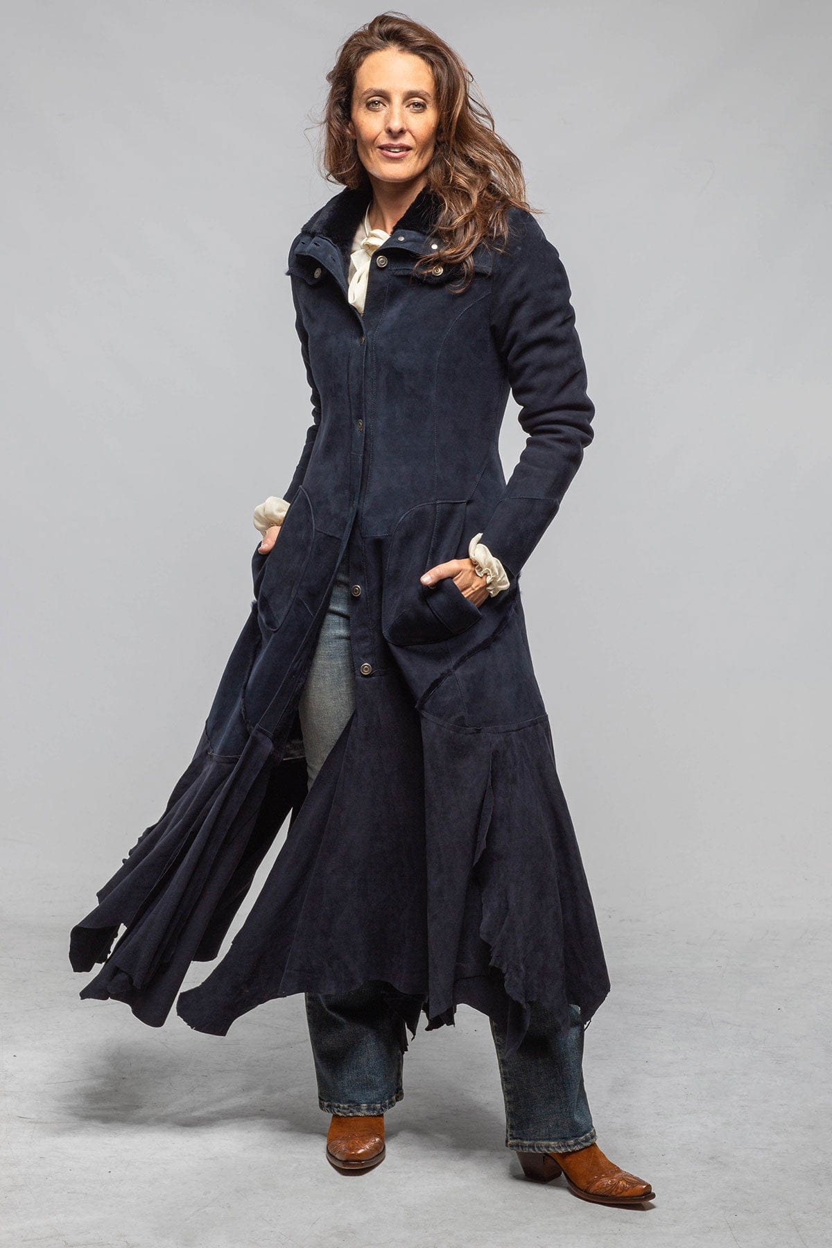 Artico Cori Long Shearling In Navy Blue Ladies - Outerwear - Shearling