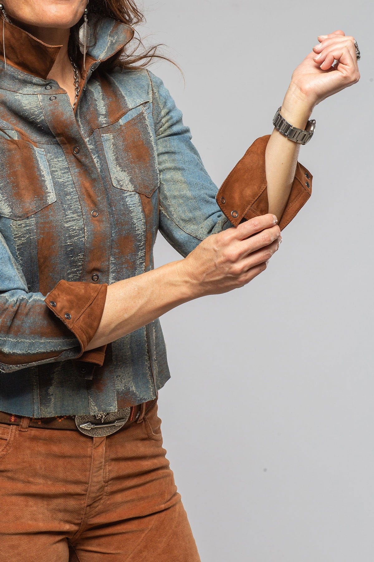 Delaney Reversible Suede/Denim Madras Snap Shirt - AXEL'S