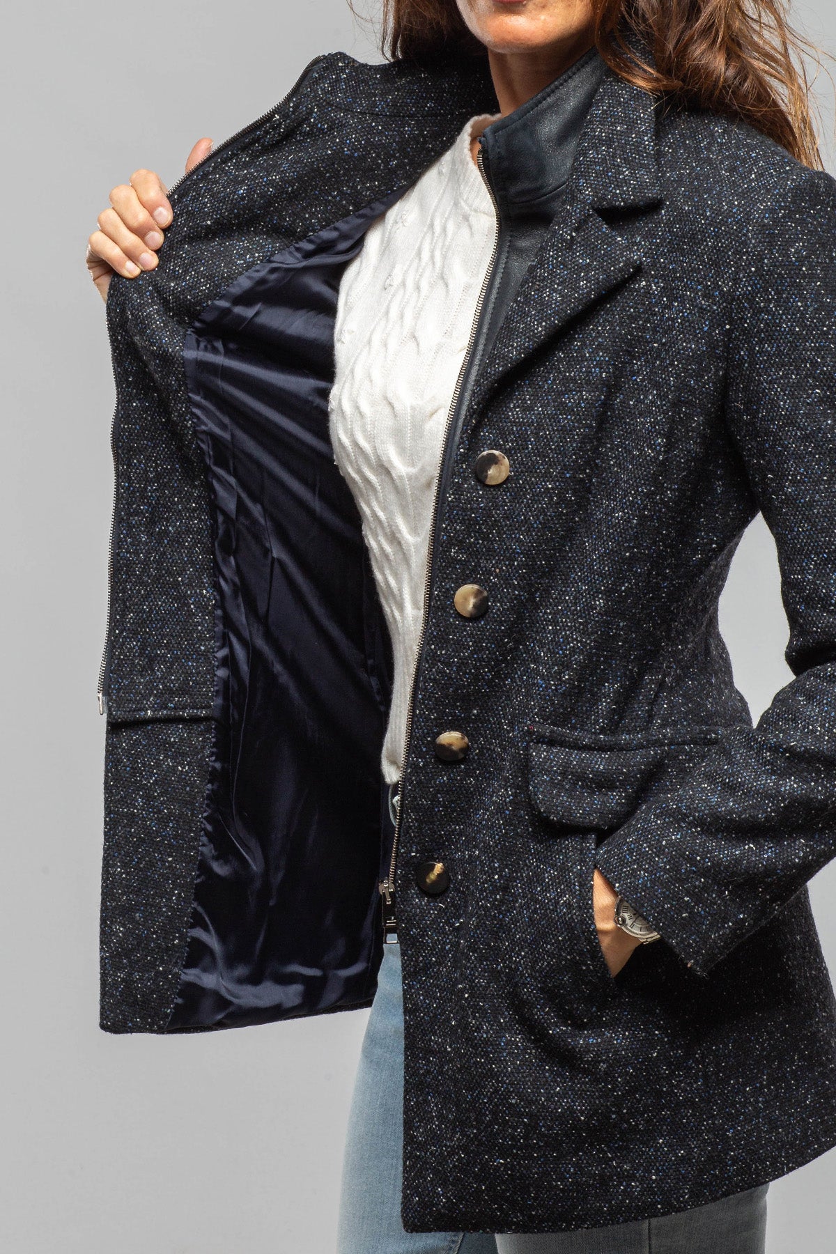 Derby Tweed Donegal Jacket In Midnight Blue Melange - AXEL'S