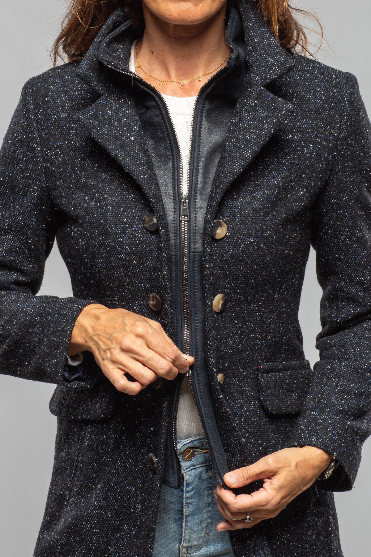 Derby Tweed Donegal Jacket In Midnight Blue Melange - AXEL'S