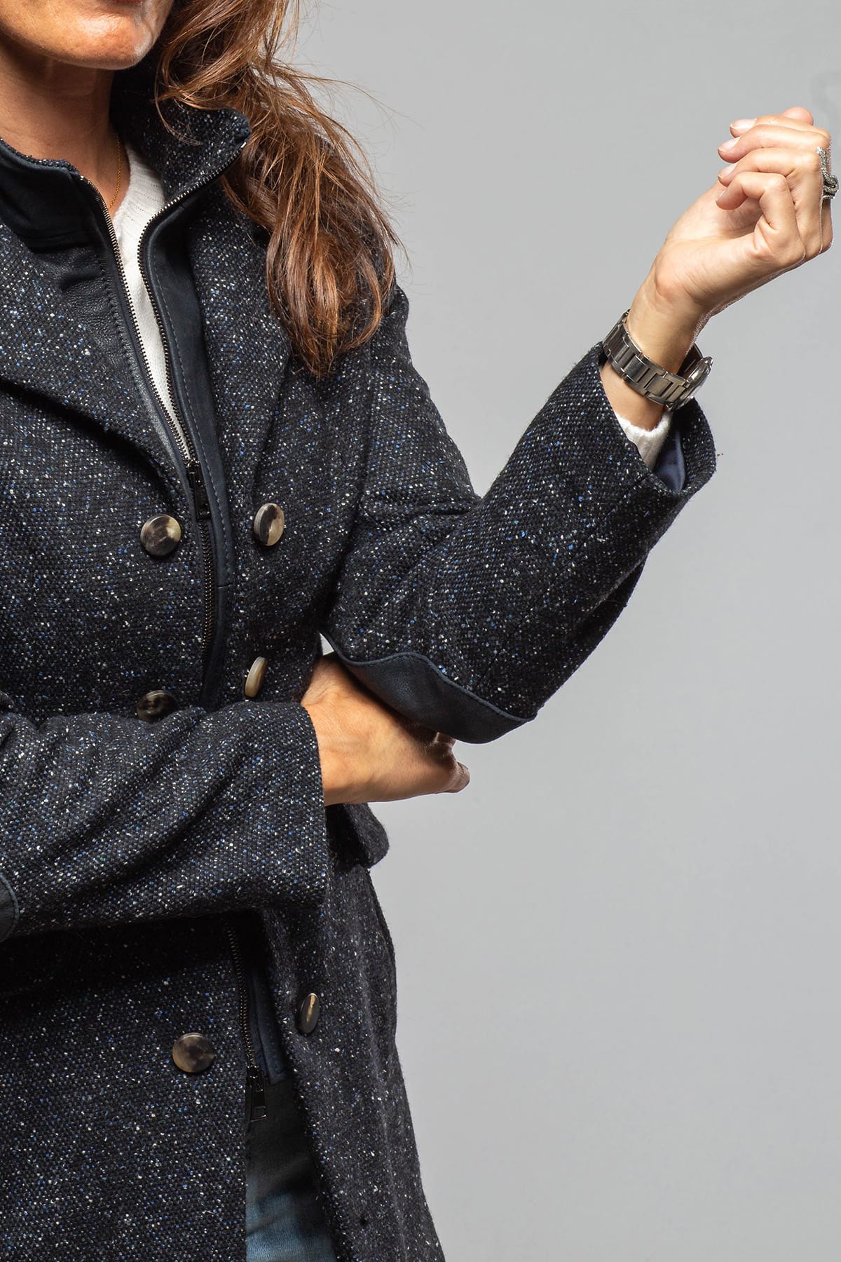 Artico Derby Tweed Donegal Jacket In Midnight Blue Melange Ladies - Outerwear - Cloth