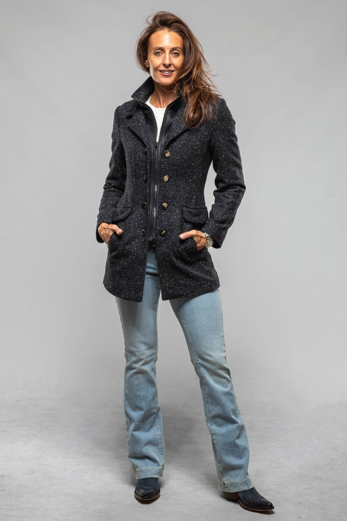 Derby Tweed Donegal Jacket In Midnight Blue Melange - AXEL'S