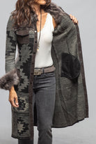 Dyani Aztec Knit & Shearling Sweater Coat In Moss Grey - AXEL'S