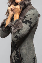 Dyani Aztec Knit & Shearling Sweater Coat In Moss Grey - AXEL'S
