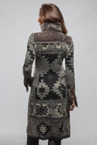 Dyani Aztec Knit & Shearling Sweater Coat In Moss Grey - AXEL'S