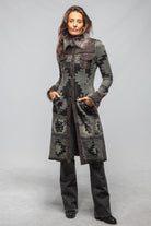 Dyani Aztec Knit & Shearling Sweater Coat In Moss Grey - AXEL'S