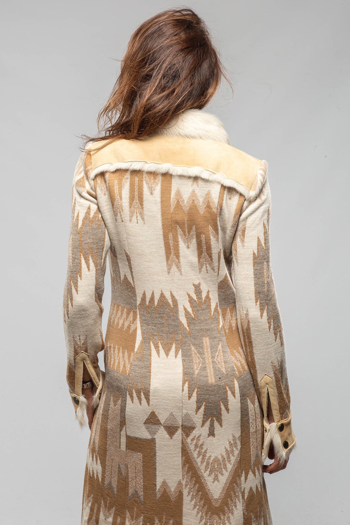 Dyani Navajo Knit & Shearling Sweater Coat In Palomino - AXEL'S