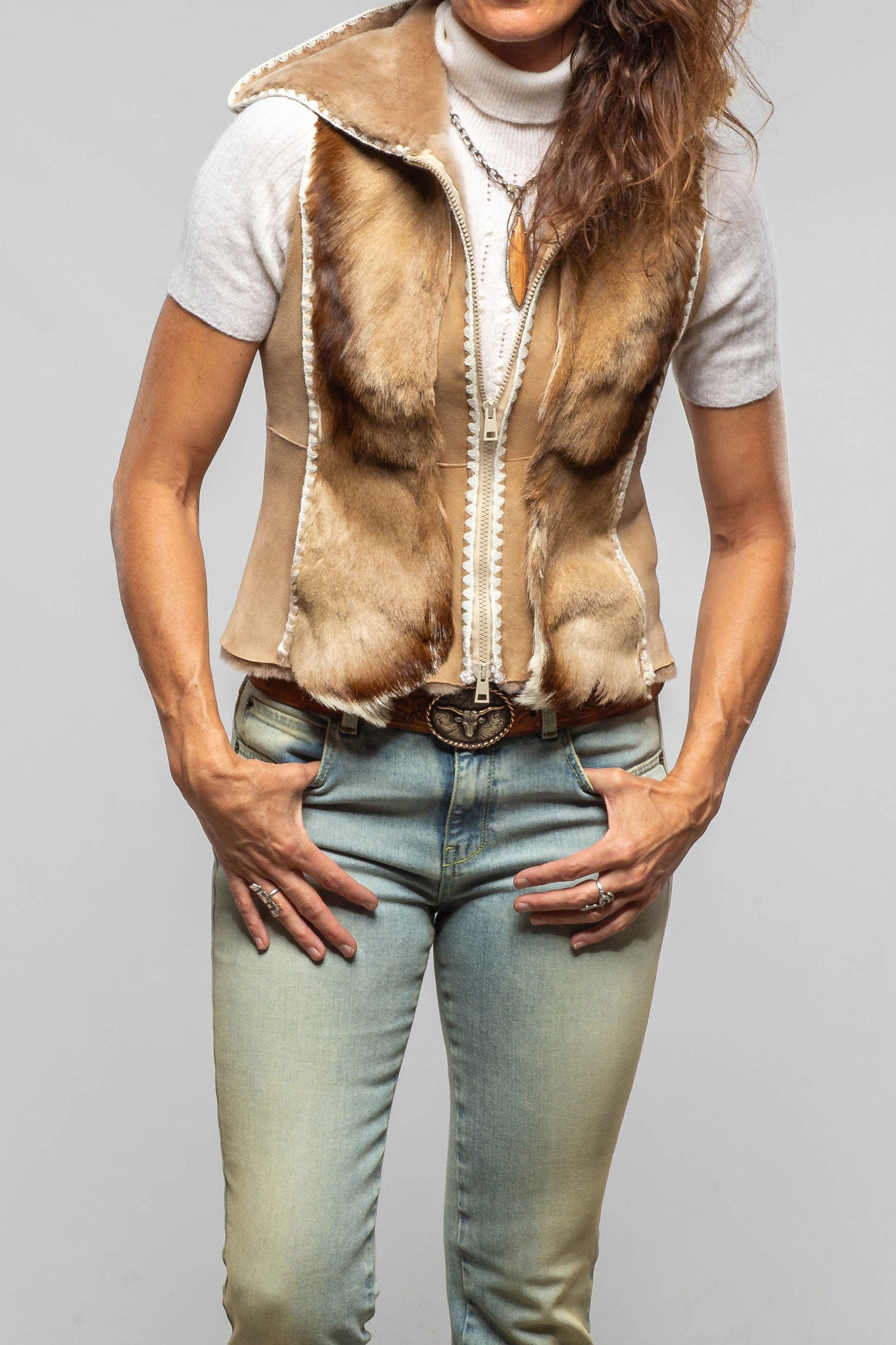 Artico Ista Shearling & Gazelle Hooded Vest Ladies - Outerwear - Shearling