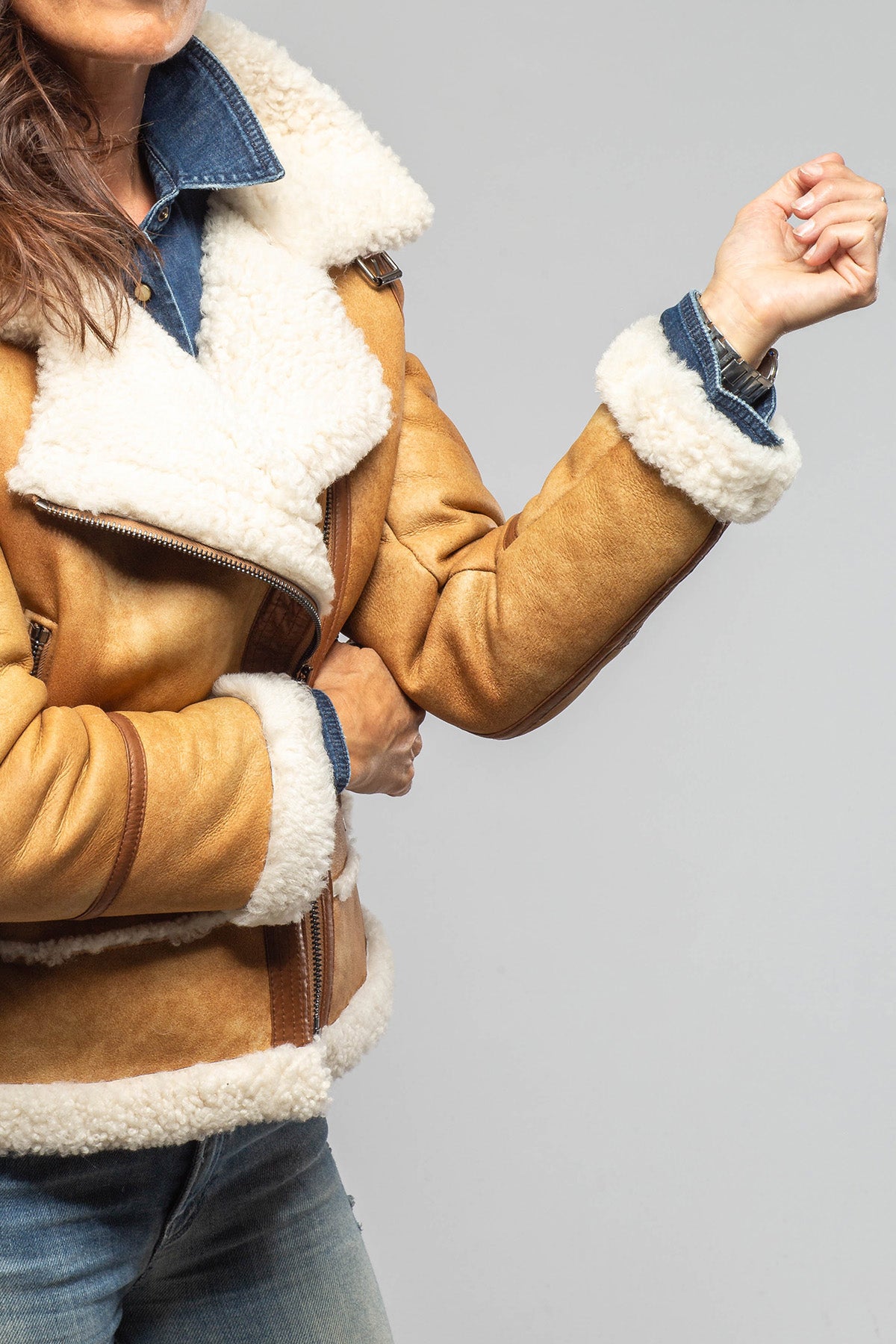 Kikka Shearling Bomber Jacket In Cognac - AXEL'S