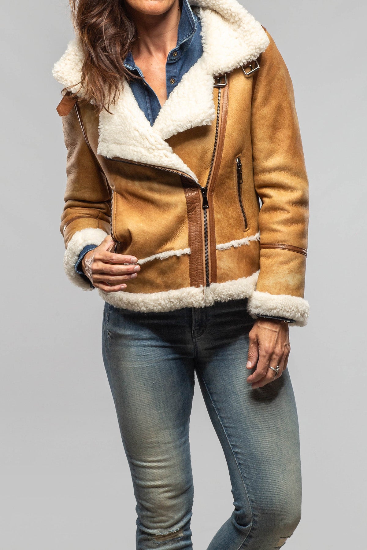 Kikka Shearling Bomber Jacket In Cognac - AXEL'S
