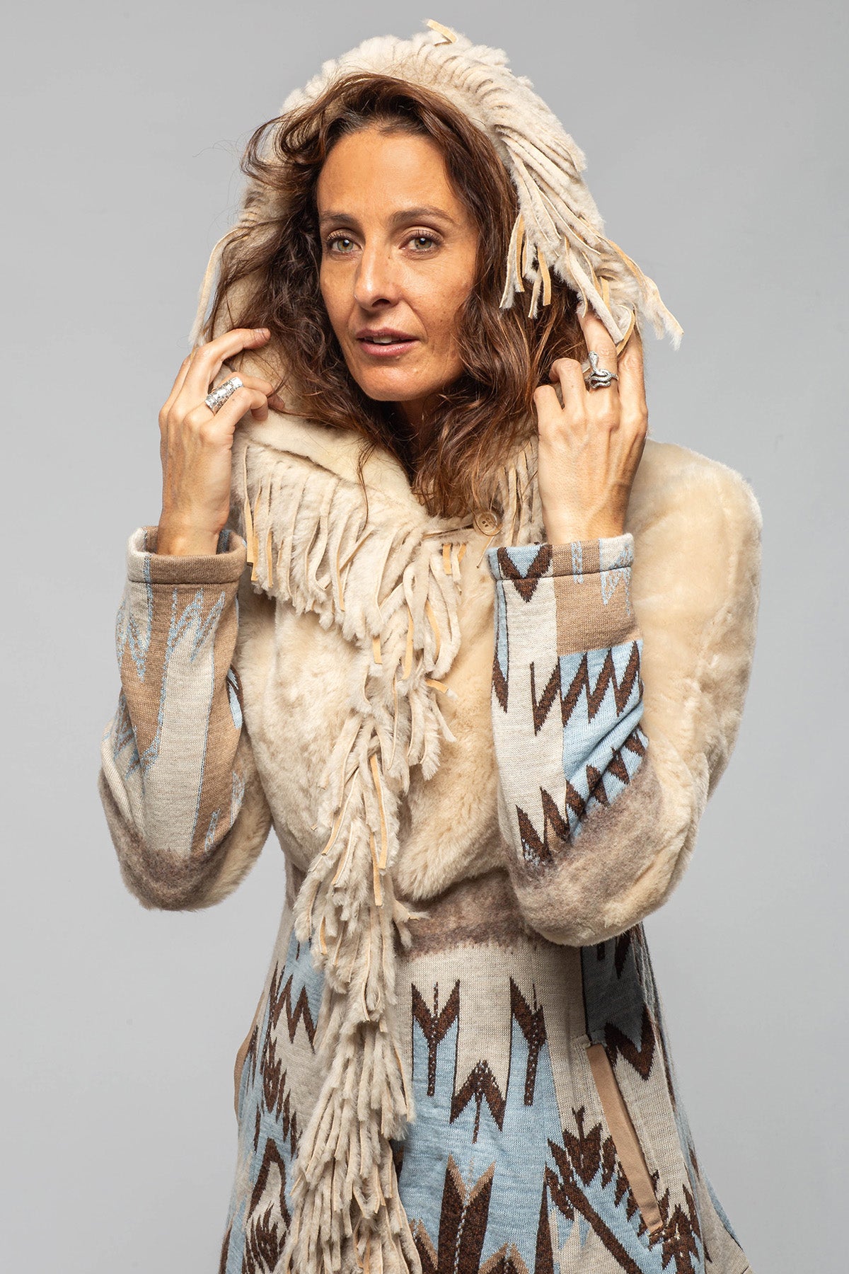 Artico Malia Knit Shearling Coat In Azure Ladies - Outerwear - Shearling