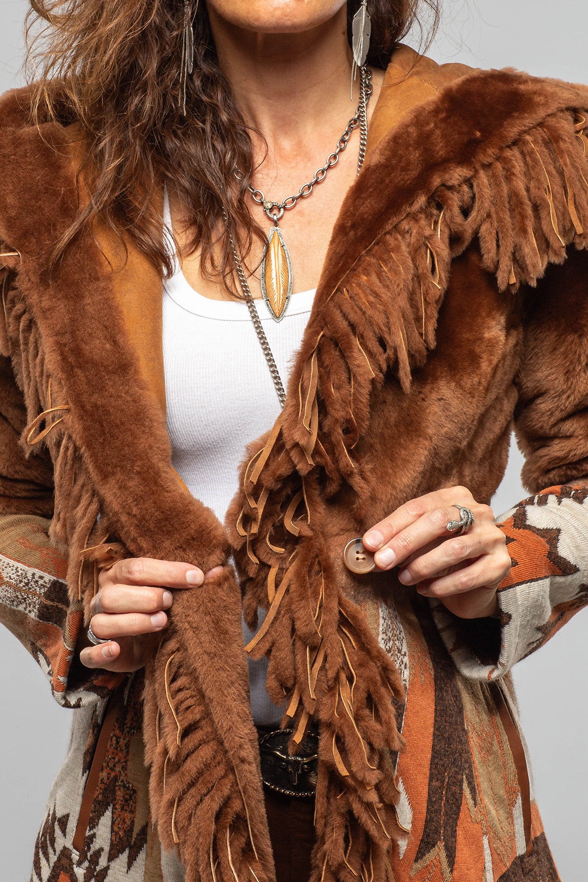 Artico Malia Knit Shearling Coat In Rust Ladies - Outerwear - Shearling