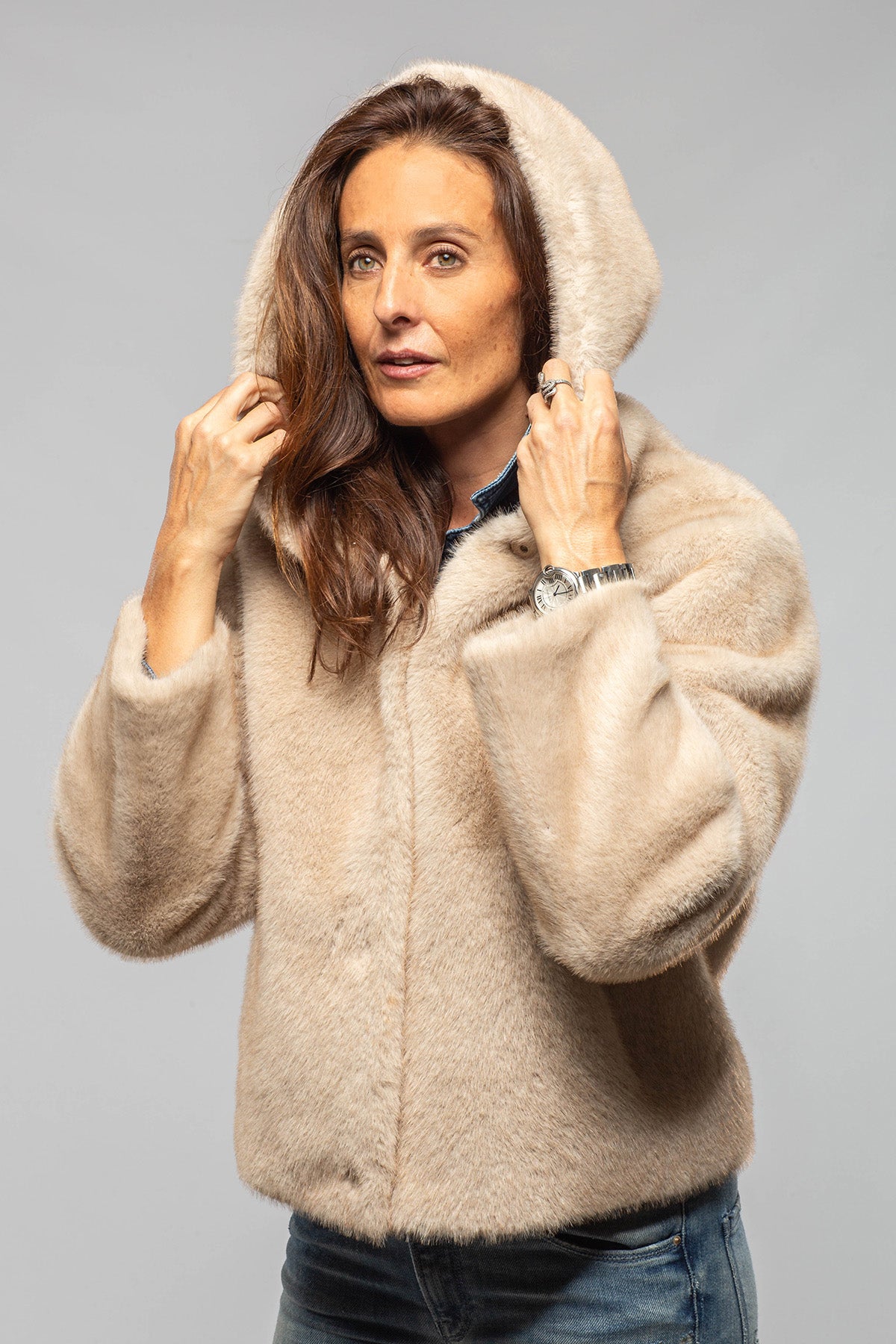 Marta Hooded Eco Mink Reversible Jacket In Natural - AXEL'S
