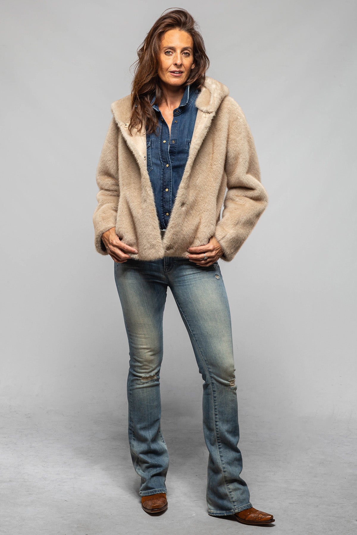 Marta Hooded Eco Mink Reversible Jacket In Natural - AXEL'S
