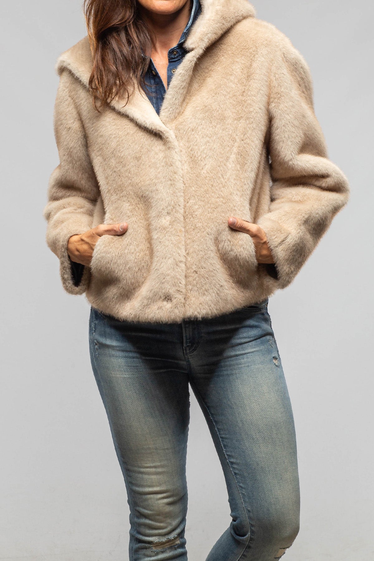 Marta Hooded Eco Mink Reversible Jacket In Natural - AXEL'S