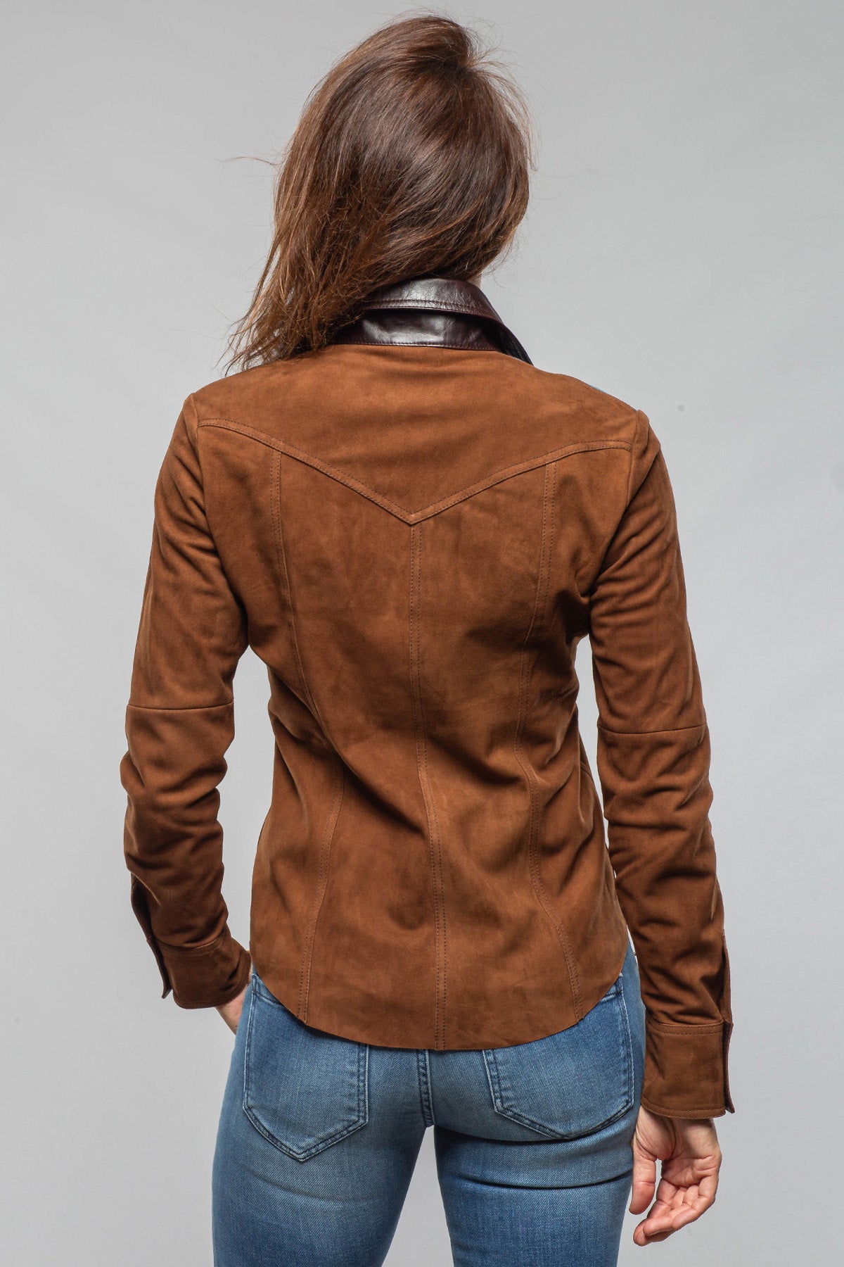 Tulla Suede & Denim Snap Shirt In Chocolate - AXEL'S
