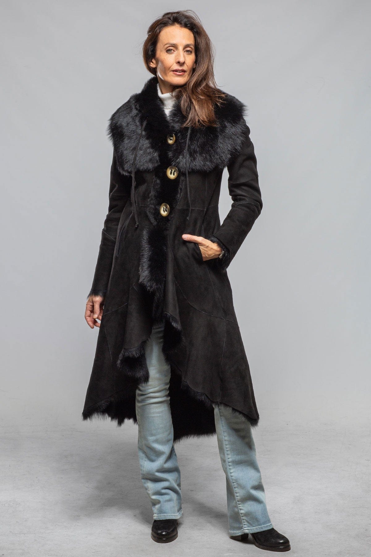 Artico Wild Reversible Long Shearling In Black Ladies - Outerwear - Shearling