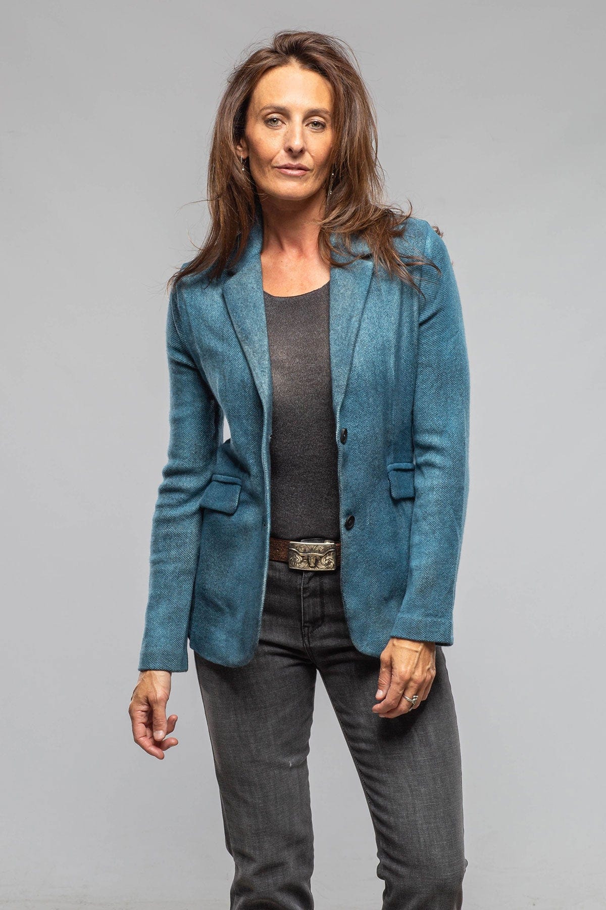 Borgo Painted Blazer In Dark Water - AXEL'S