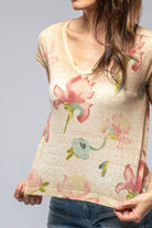 Flower Print V-Neck Cap Sleeve T-Shirt - AXEL'S