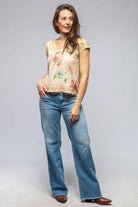 Flower Print V-Neck Cap Sleeve T-Shirt - AXEL'S