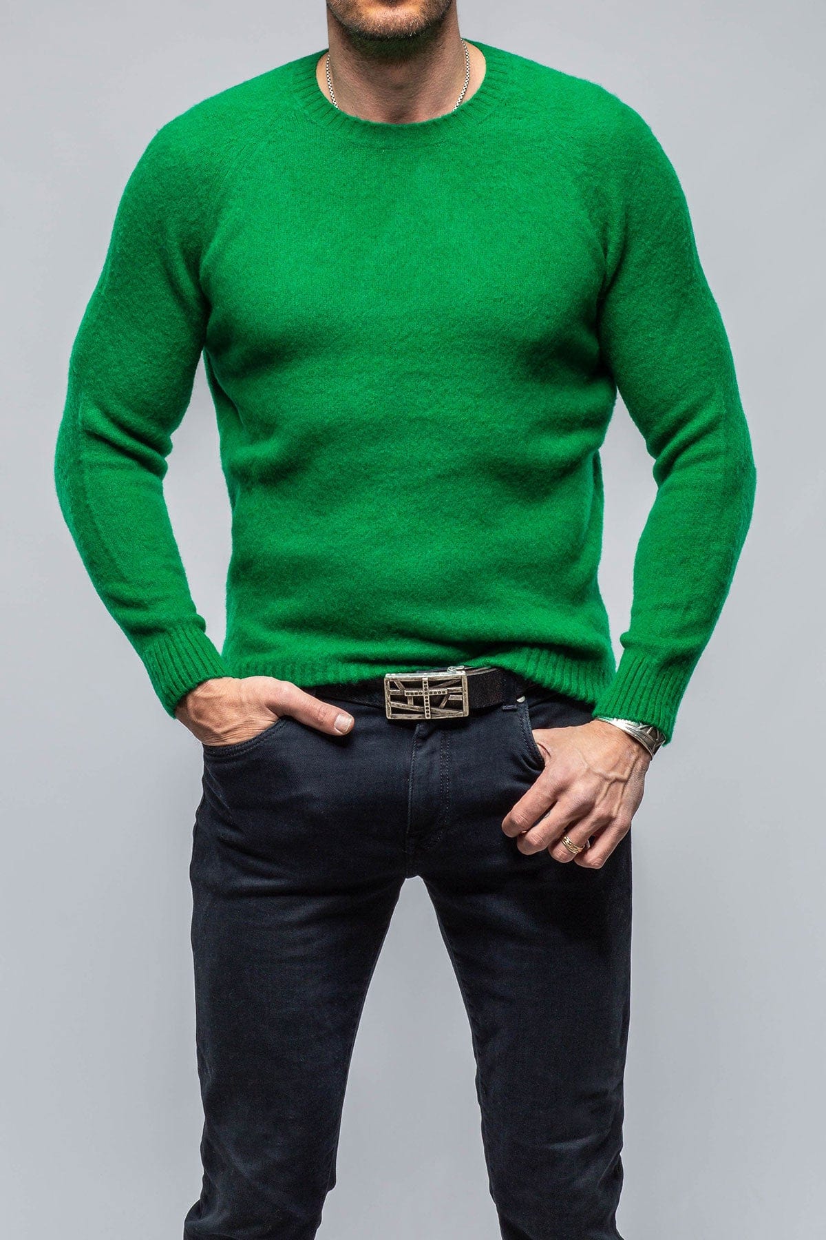 Henry Crew Neck Cashmere Sweater In Apple Green - AXEL'S
