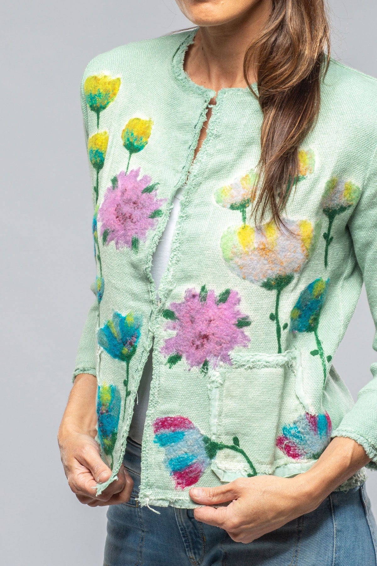 Avant Toi Wildflower Cropped Jacket In Jade Ladies - Tailored - Jackets