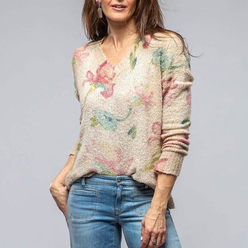 Wildflower V-Neck Sweater In Burro - AXEL'S