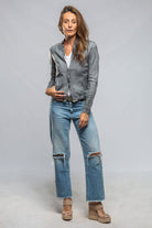 Ania Washed Leather Jacket In Steel Grey - AXEL'S