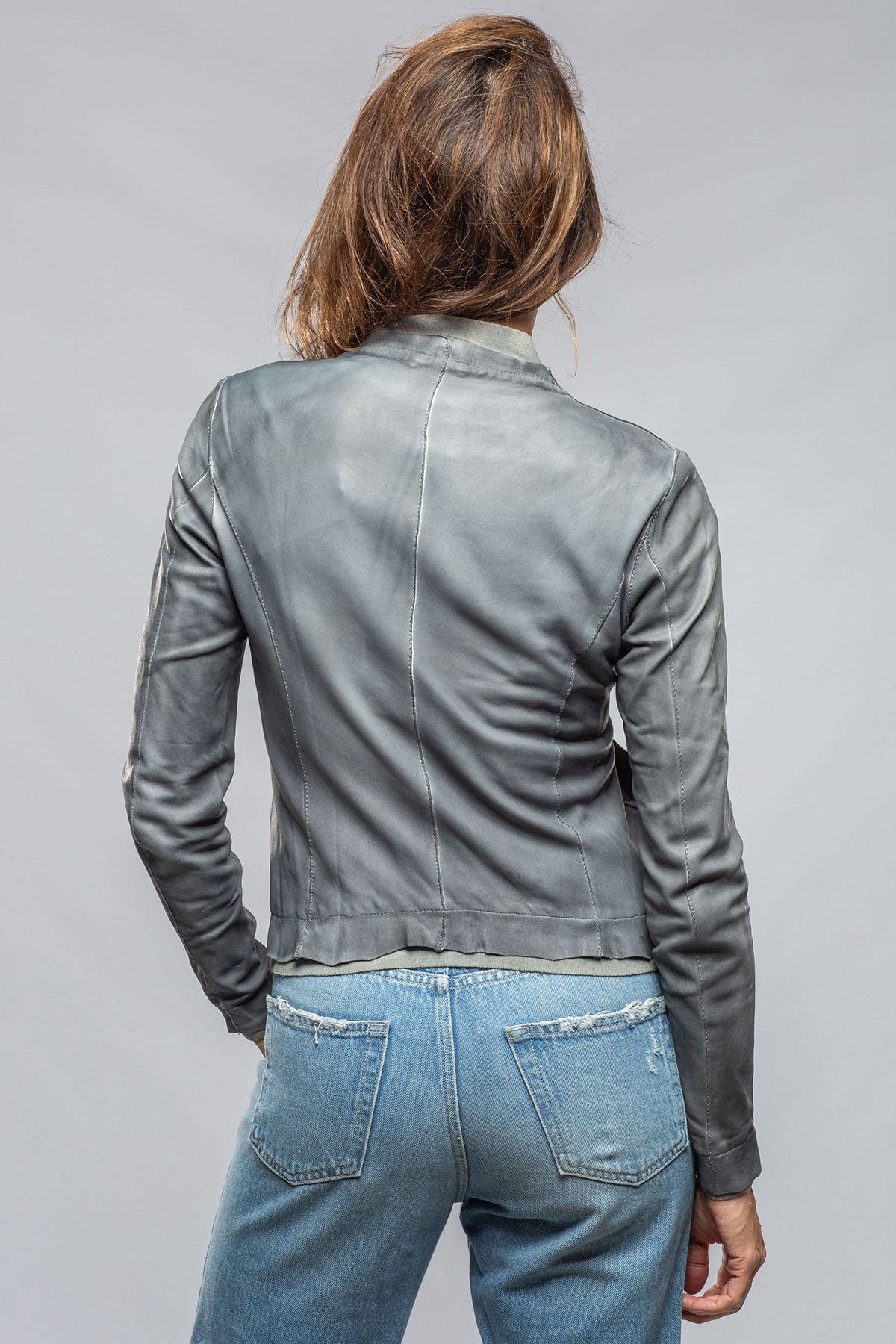 Ania Washed Leather Jacket In Steel Grey - AXEL'S